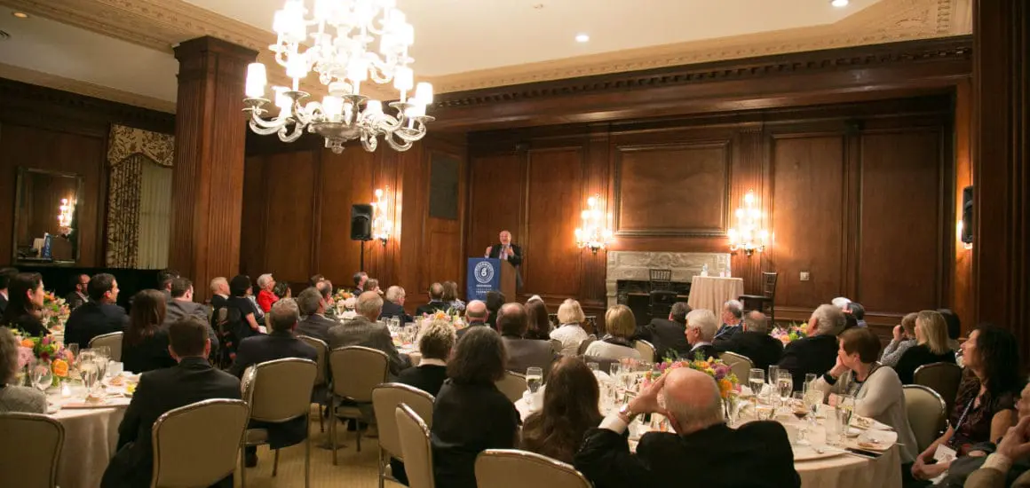 Gathering of people at low round tables for a meeting at ATS – Chicago event | Donate to Support the Technion University | American Technion Society | How to Support Israel