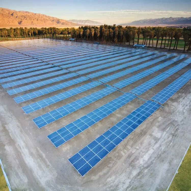 A solar farm in the desert.