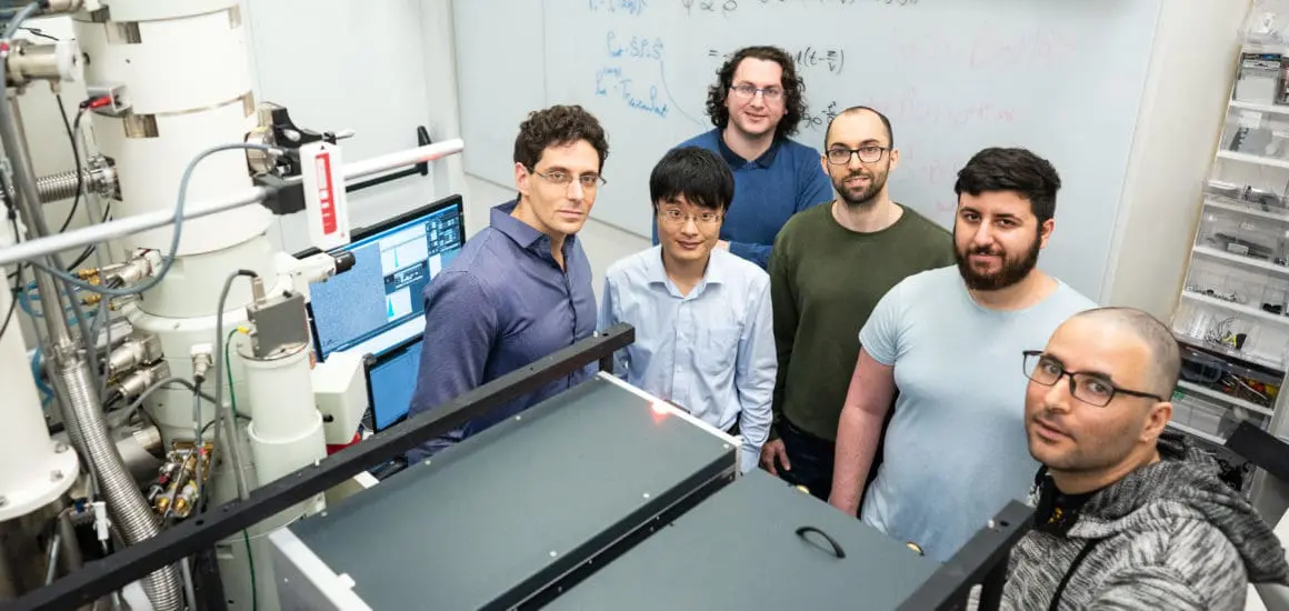 Prof. Ido Kaminer (left) with research team for the quantum microscope