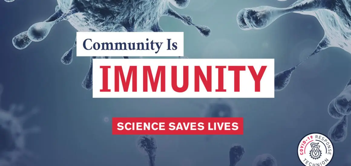 grey and red community is immunity graphic with virus molecules | Donate to Support Israel | American Technion Society