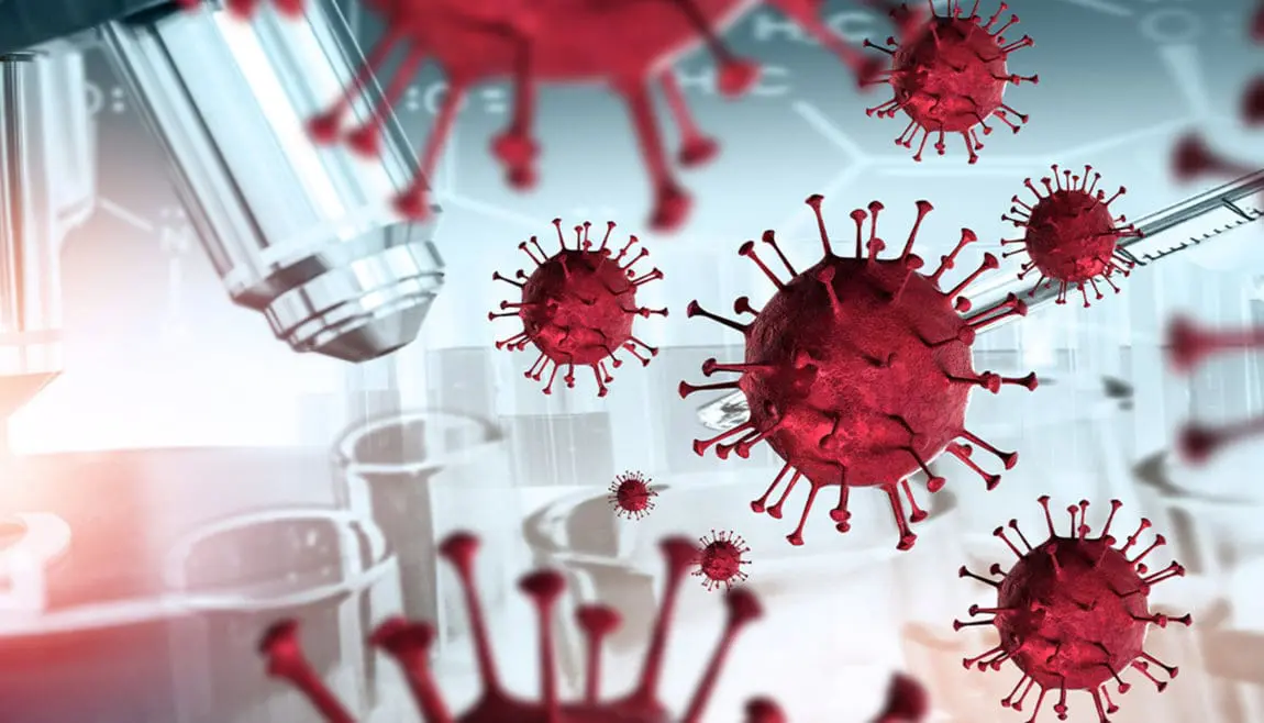 coronavirus COVID-19 molecules with microscope graphic and light blue background | Donate to Support Israel | How to Support the Technion University