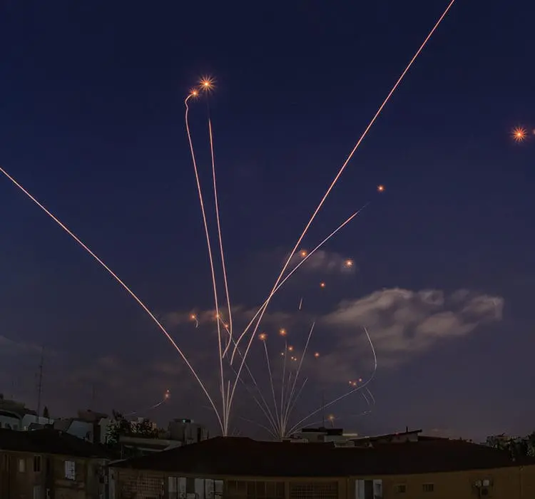iron dome defense system thwarting rockets in the sky to protect israel's security | Donate to Israel | Support the Technion