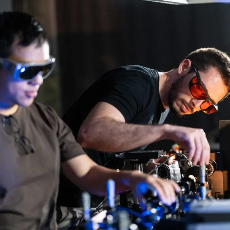 technion researchers wearing goggles in a lab working on technologies | Donate to Support Israel | Technion University