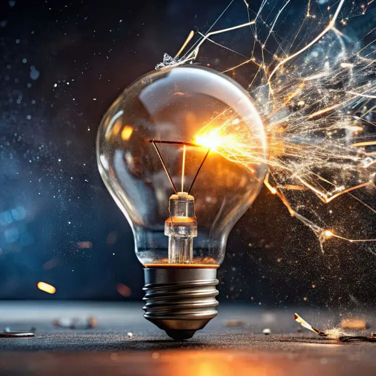 lightbulb with sparks flying out of it for innovation and impact with blue background | Donate to Support the Technion University | American Technion Society | Israel