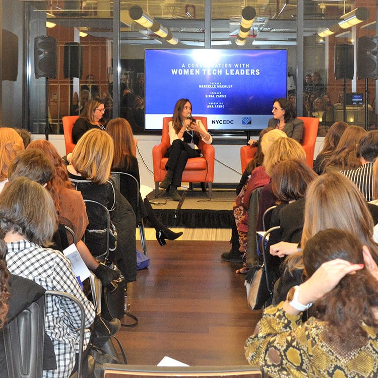 New York City ATS Women in Tech event panel and audience.