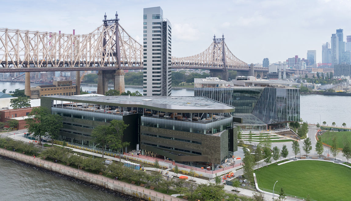 Aerial shot of the Jacobs Institute on Roosevelt Island in New York City.