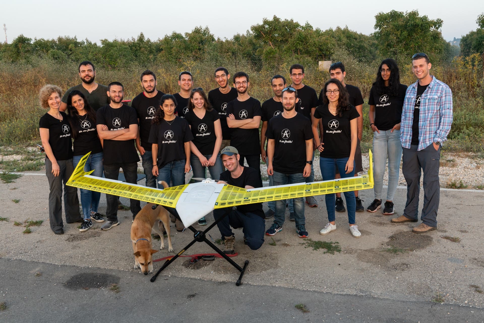 3D printed aircraft with Technion students surrounding it