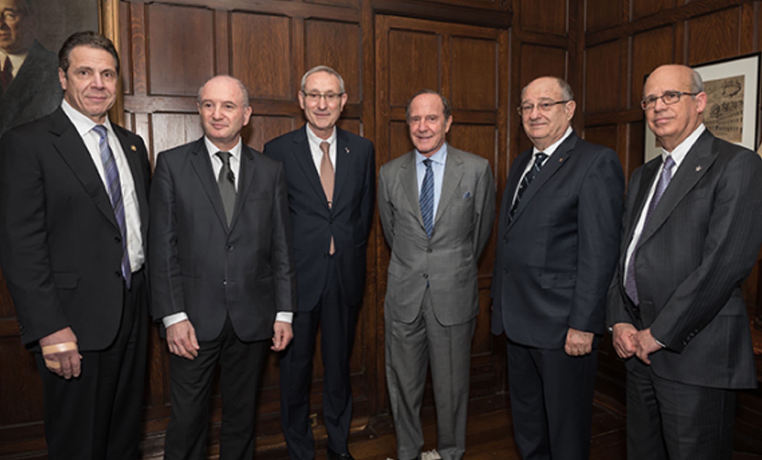 New York State Governor Andrew Cuomo; Prof. Daniel Zajfman, Weizmann Institute of Science; Prof. Menachem Ben Sasson, Hebrew University President; Mort Zuckerman; Prof. Peretz Lavie; and Prof. Joseph Klafter, Tel Aviv University President for technion zuckerman scholars program | Donate to Support Israel | Technion University