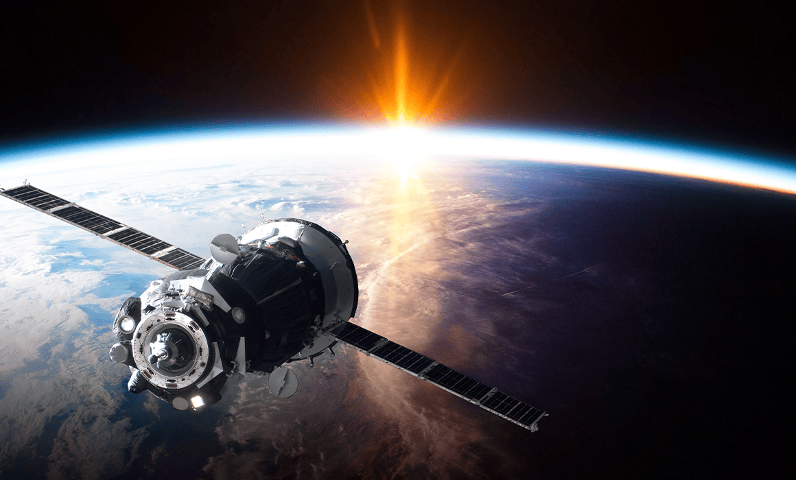 aerospace satellite and rocket in space above earth with sun | Donate to Support the Technion University | Israel