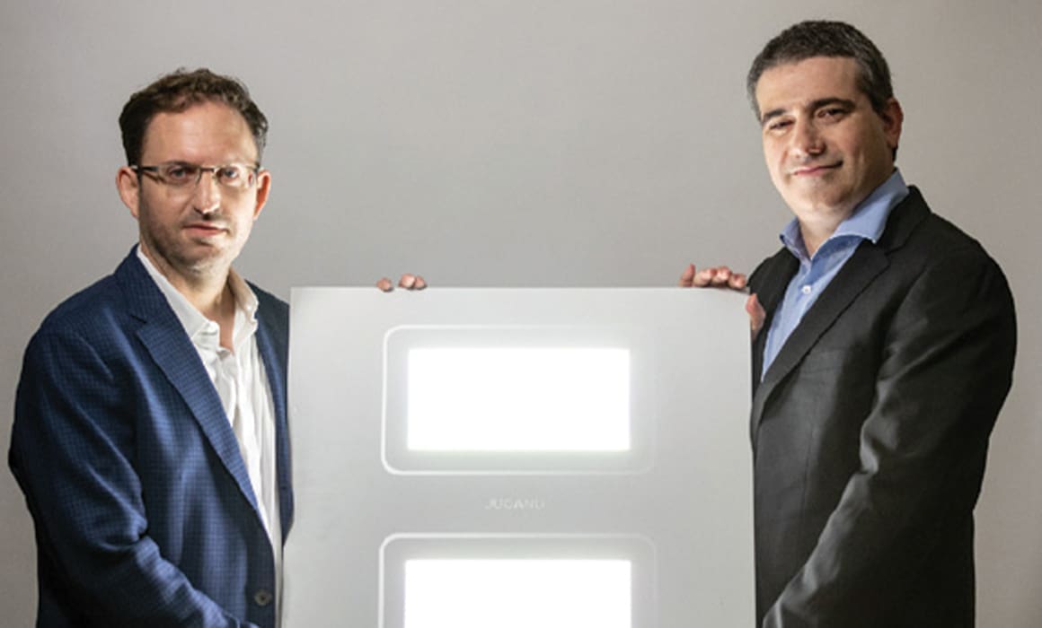 Eran Ben-Shmuel and Alexander Bilchinsky holding covid protection protect technology | Donate to Technion University | American Technion Society
