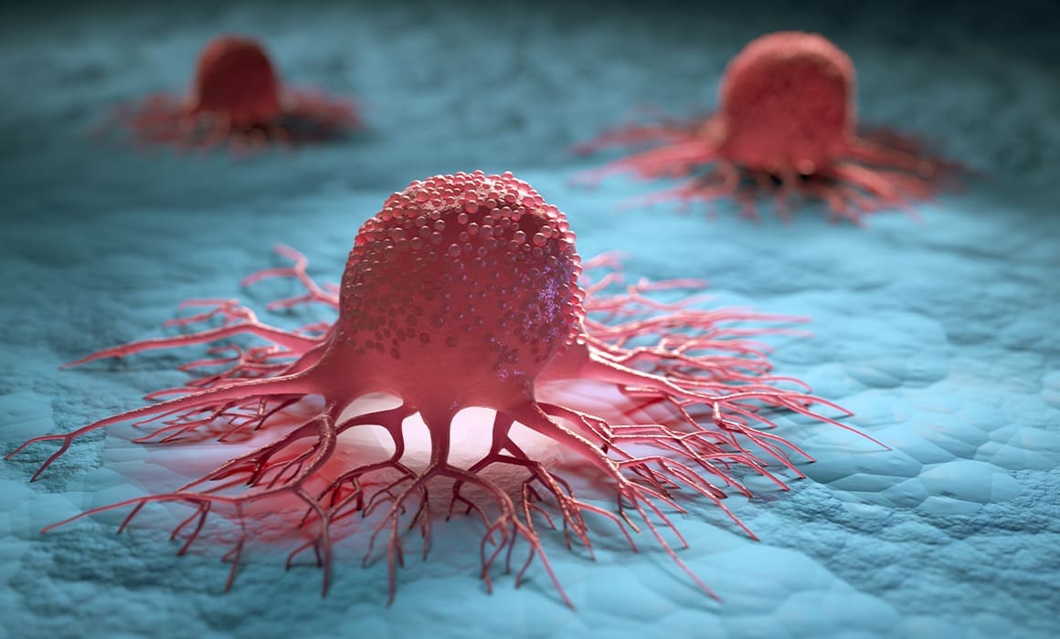 red cancer cells cycle on blue body background | Donate to Support Israel | Technion University