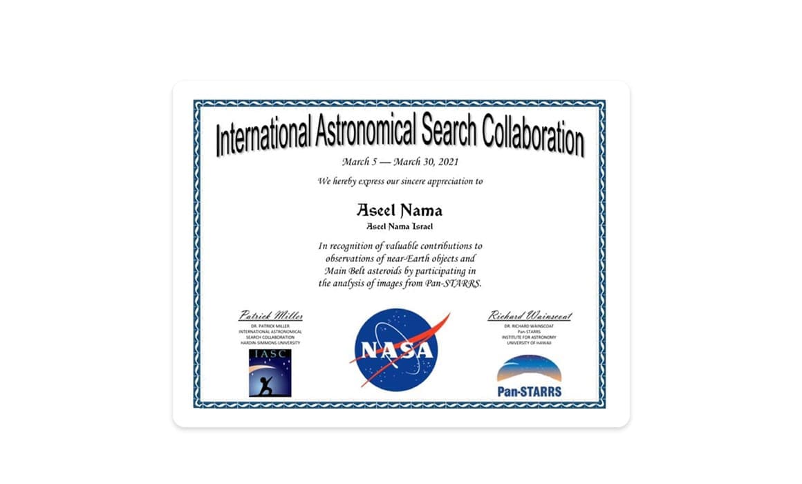 NASA asteroids naming certificate