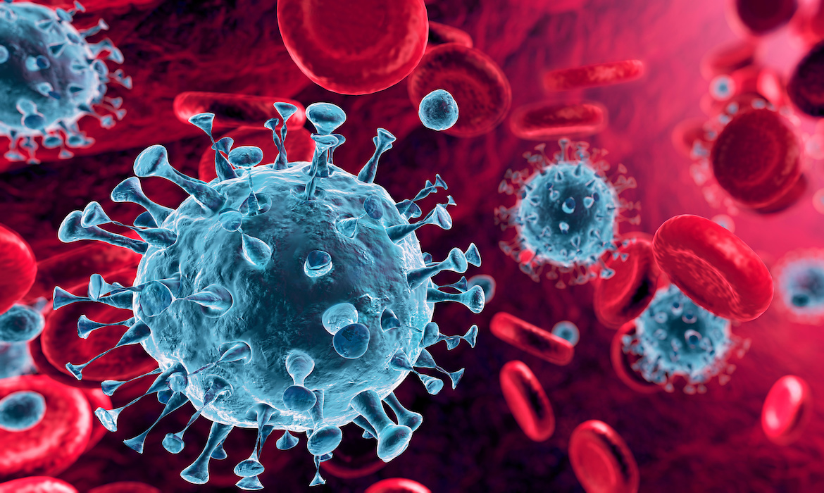 Corona Virus In Red Artery - Microbiology And Virology Concept - 3d Rendering