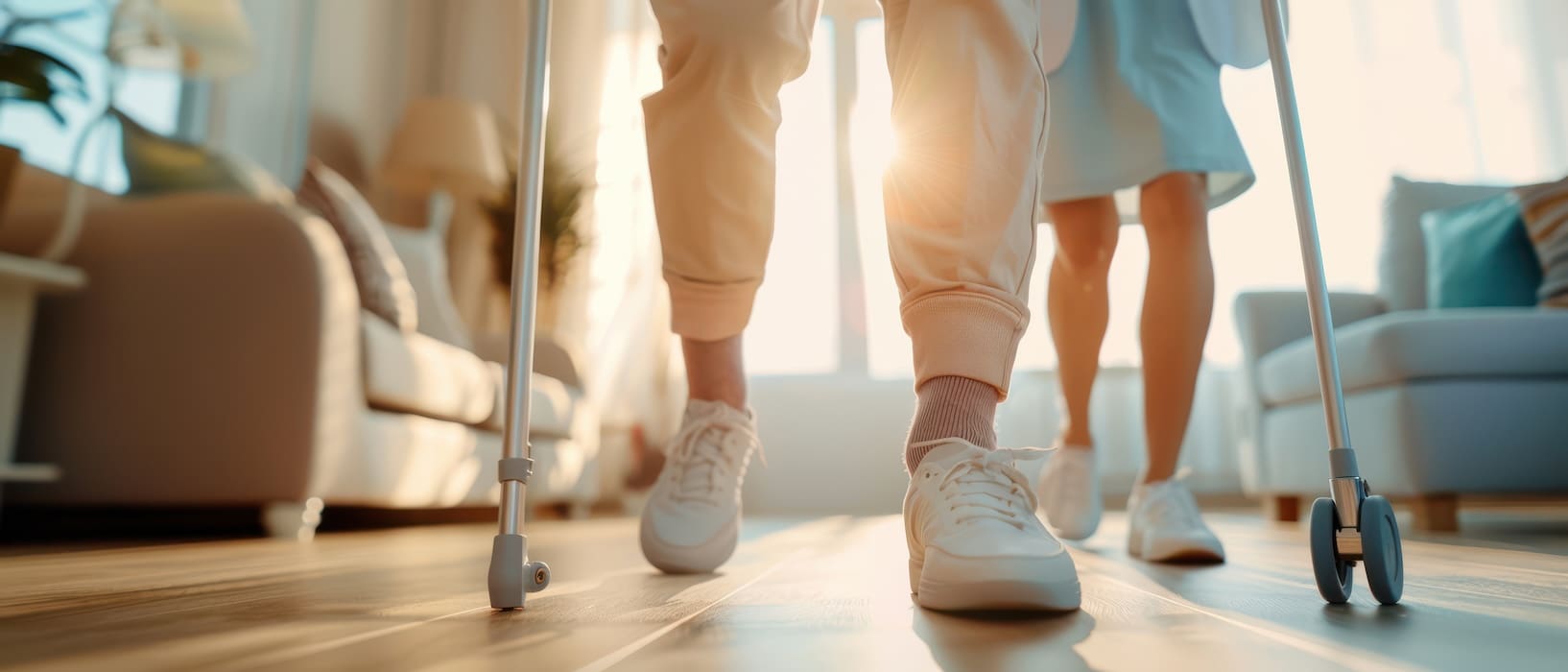 Close up of a person s feet using walking aids in a living room | Donate to Israel | Technion University