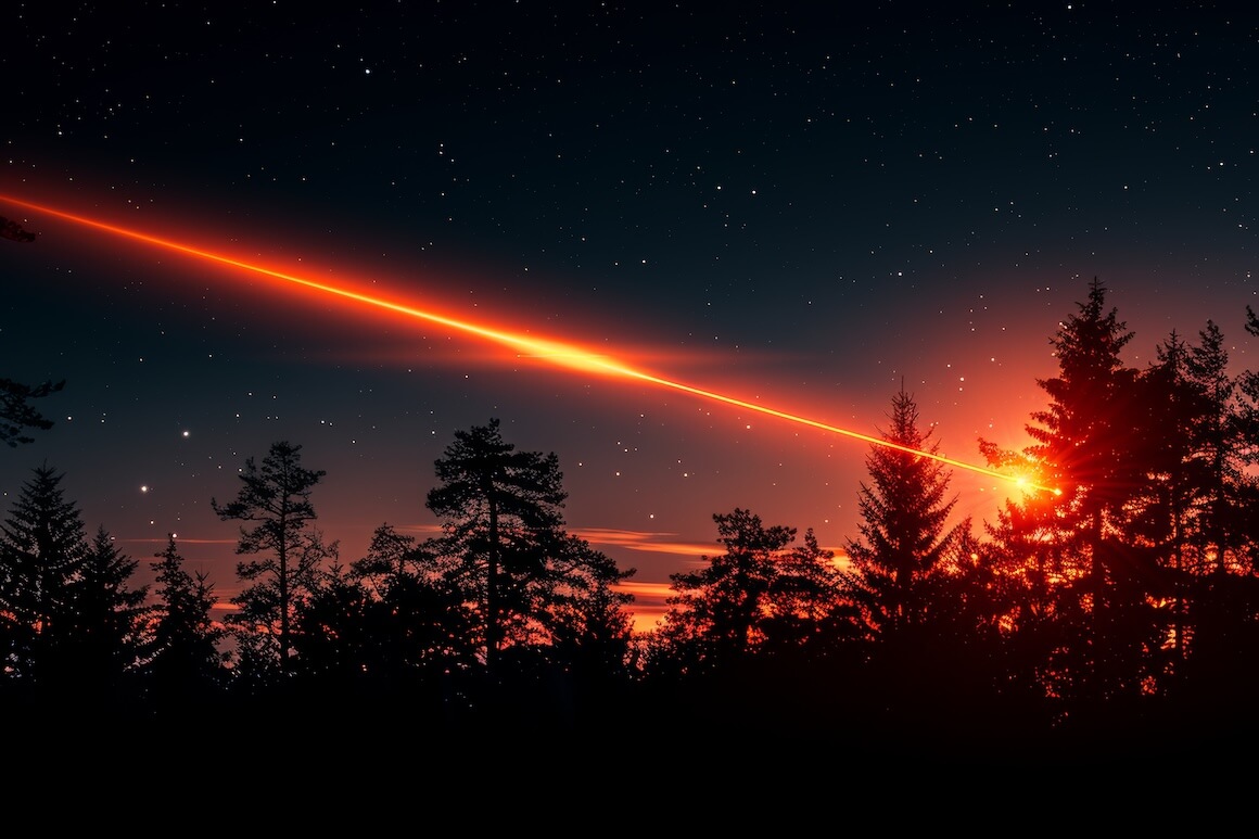 iron beam type red laser beaming across dark sky behind trees | Donate to Israel | Support Technion University