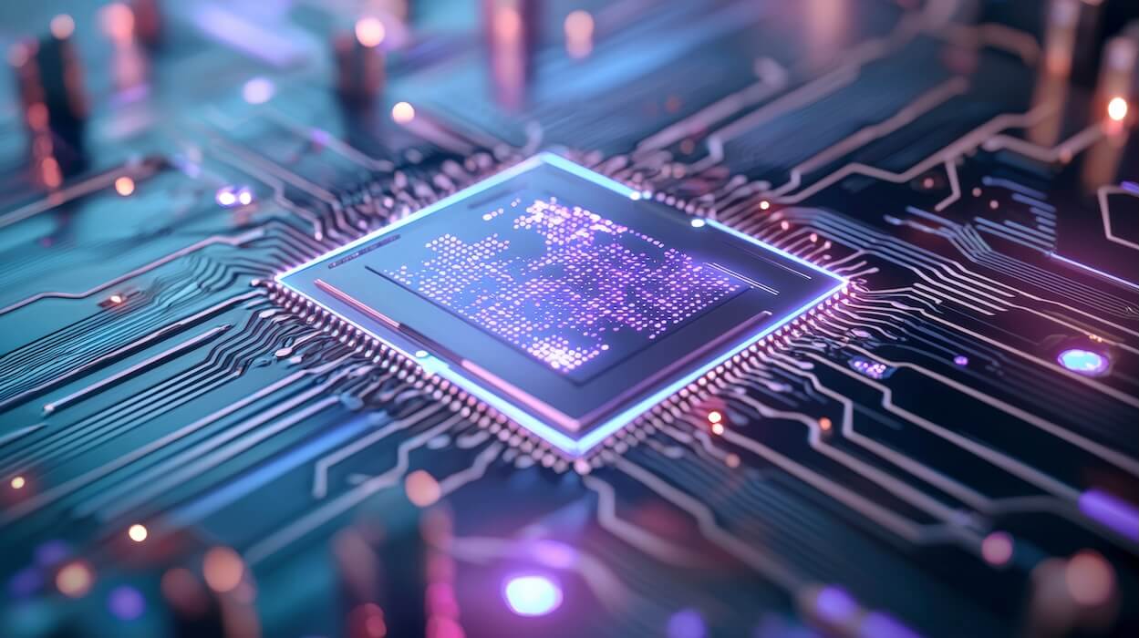 modern computing in an ai rending with purple and blue and grey colors | Donate to Israel | Support the Technion University