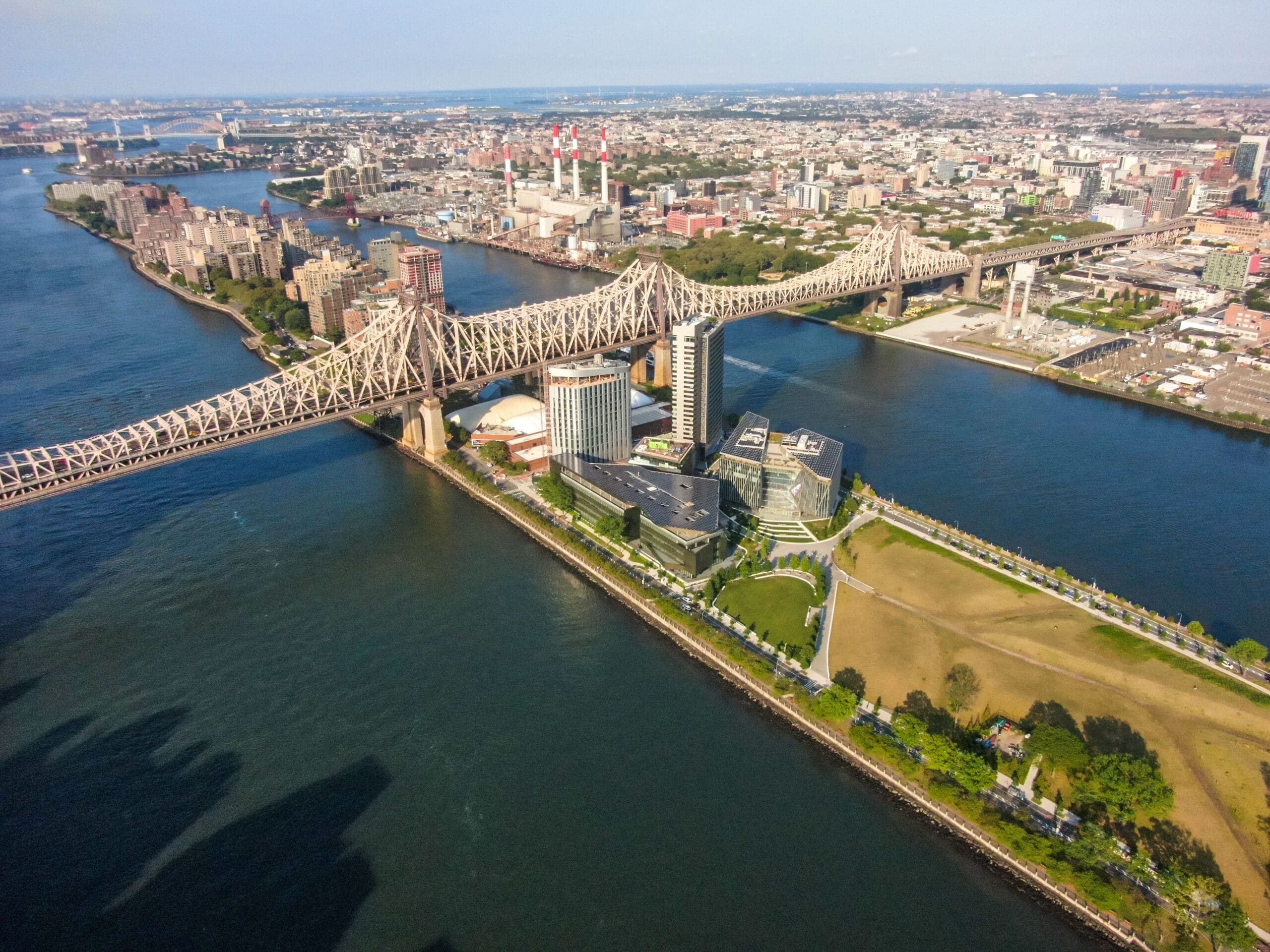 New York roosevelt island Cornell Tech in sunny day, aerial photography