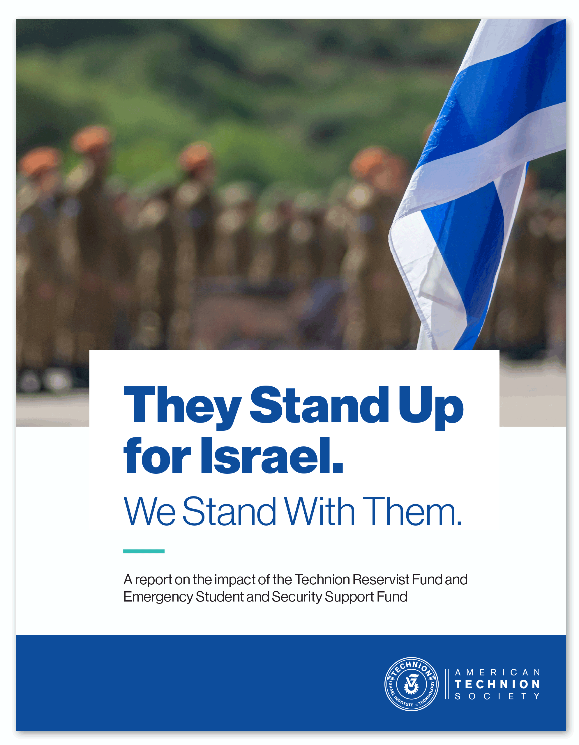 Magazine cover with Israel flag and reservists in the background