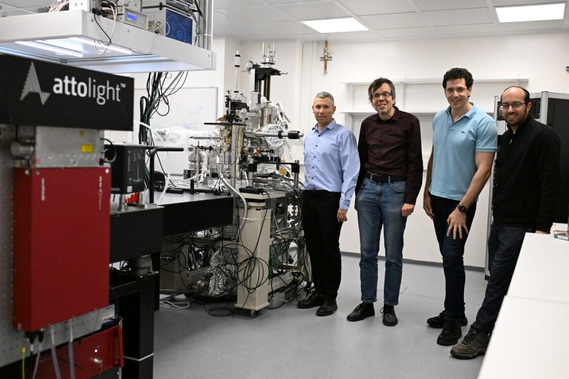 medical imaging | The Quantum Microscopy Laboratory at the Technion. From left to right: Prof. Yehonadav Bekenstein, Dr. Michael Krüger, Prof. Ido Kaminer, and laboratory director Dr. Kobi Cohen