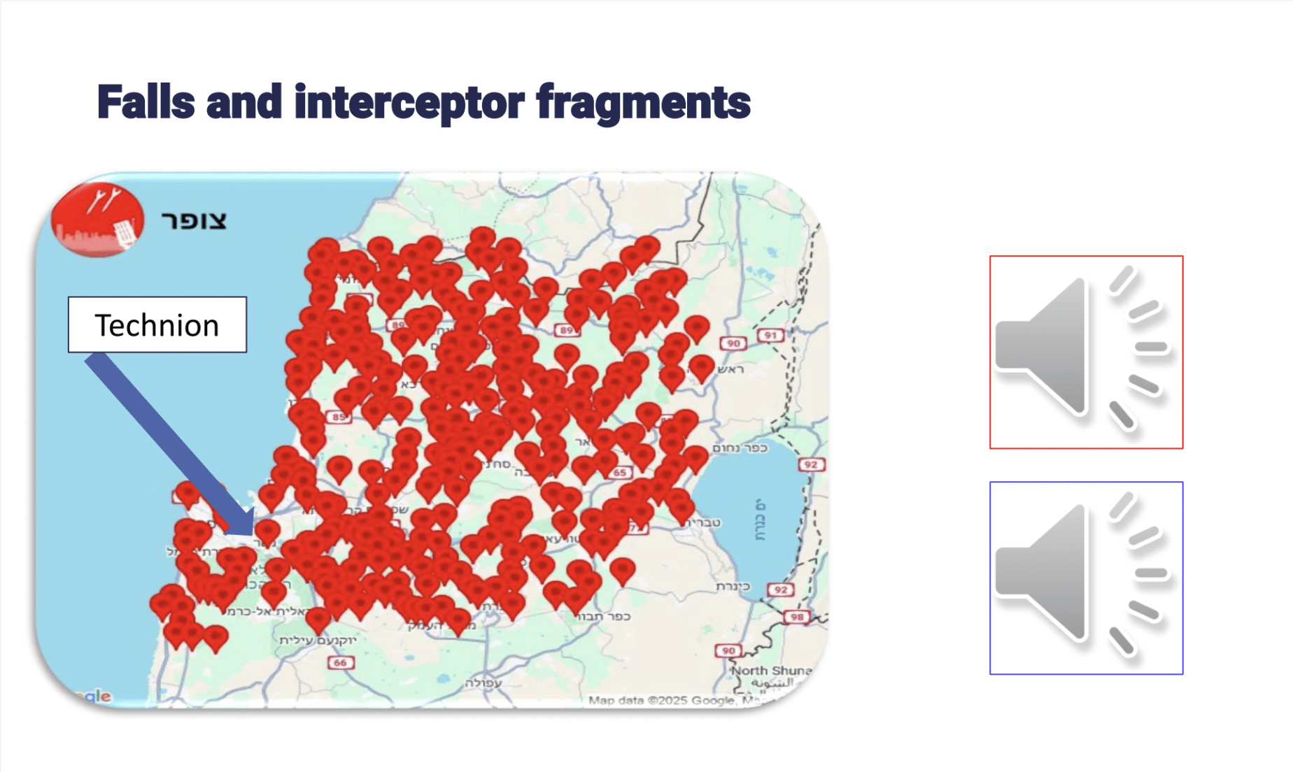 Missile barrages over the Haifa region are now a daily reality. The red alert sirens over Northern Israel from just one attack are depicted on the map.